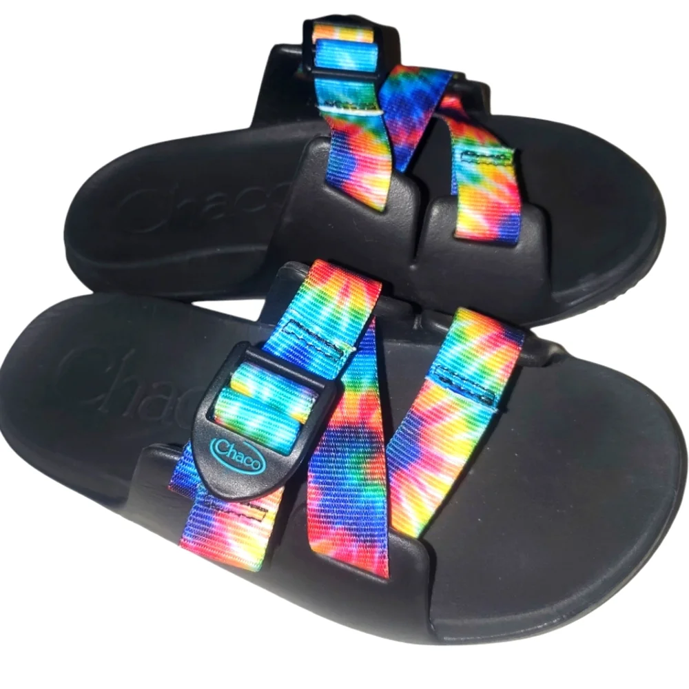 🔥CHACO Chillo Rainbow Tie Dye Strappy Slide-on Sandals Kids-Juniors SZ 1 Unisex